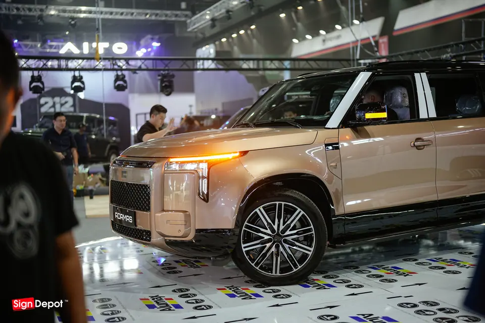 A car on the finished booth floor
